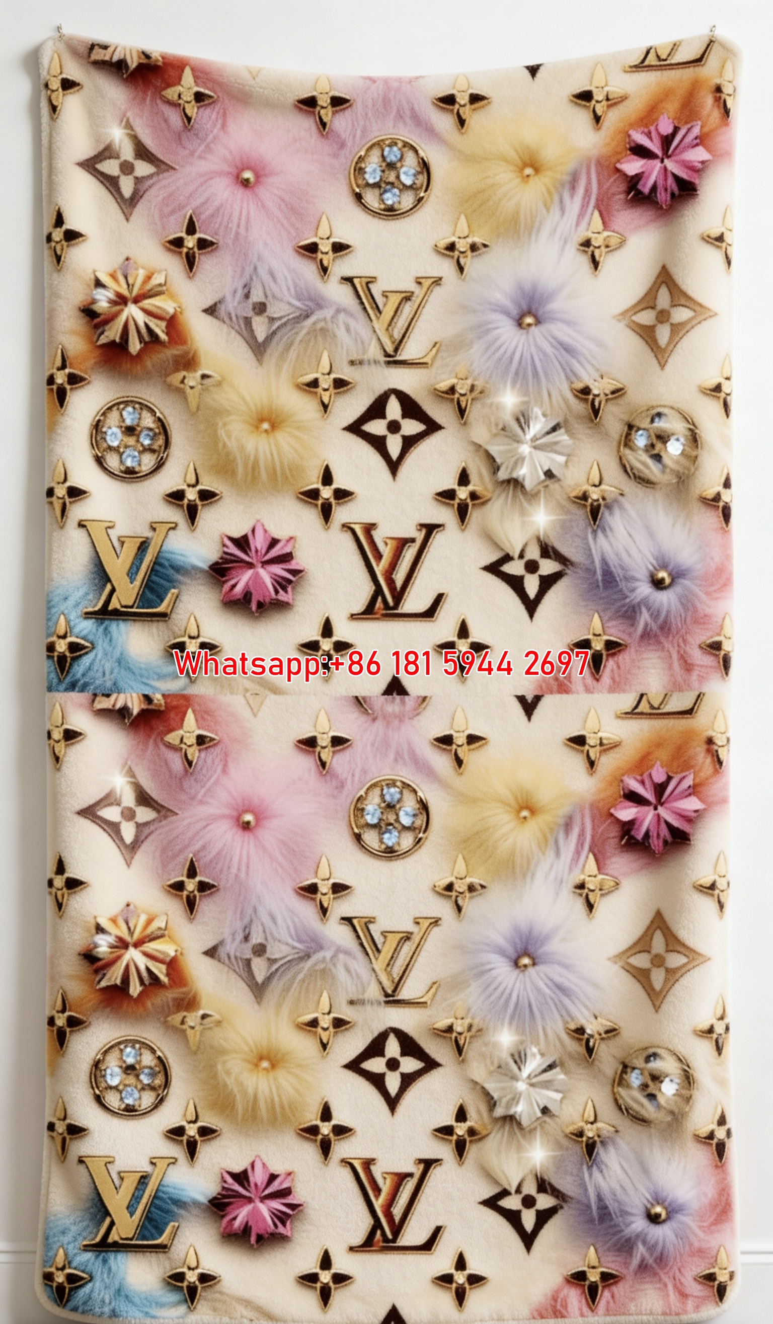 Pastel Fur LV Blanket Rainbow Monogram Throw IMG_3570